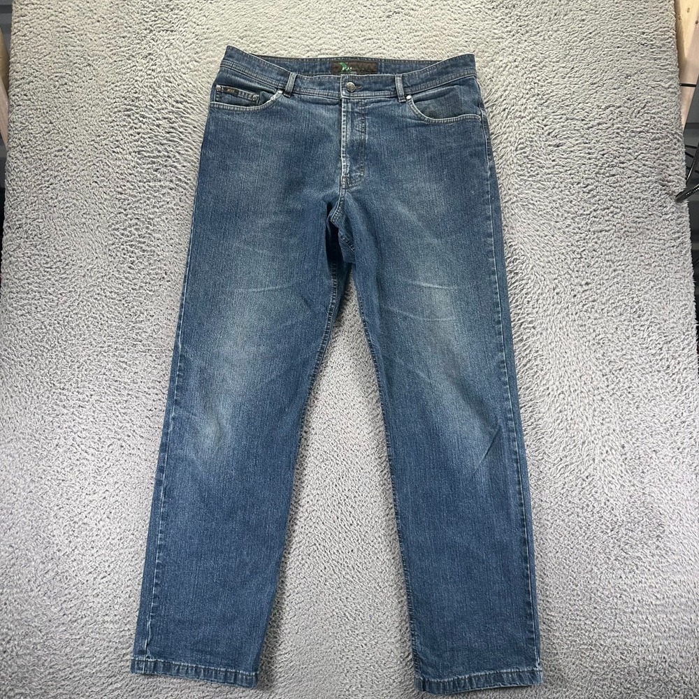 Brax Carlos Jeans Mens 36x33 Blue Cotton Denim Straight Faded Workwear Stretch